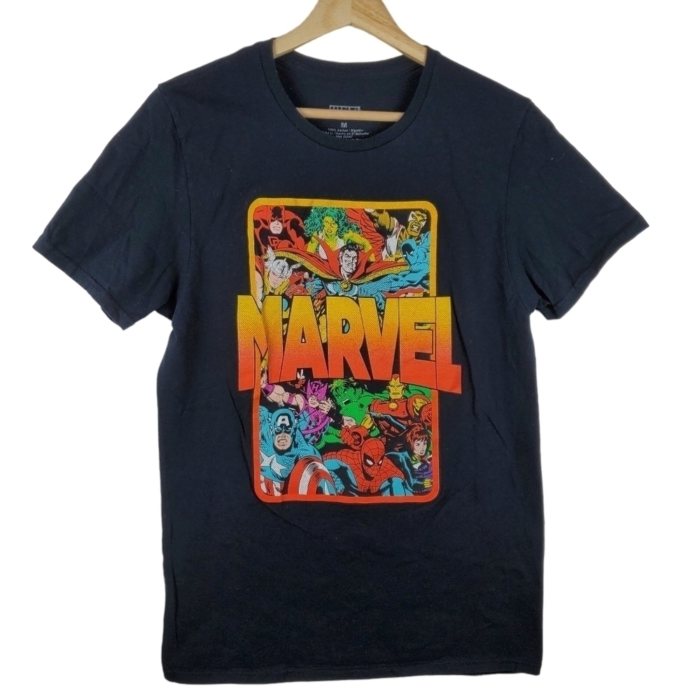 Marvel Superhero tshirt‎ Womens Medium Black Colorful